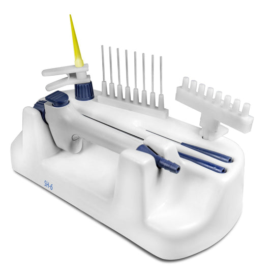 Hand operator kit for the FTA-2i. Includes vacuum controller, 1-channel adaptors for 200μl tips (with ejector), 125 and 40mm stainless steel pins, 8-channel adaptor for 200μl tips (with ejector) and 35mm steel pins