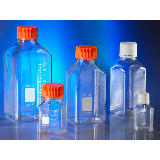 PET Media Bottle, Graduated, 31 mm IATA-Validated Screw Cap, Sterile, Pre-assembled