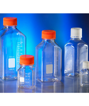 PET Media Bottle, Graduated, 31 mm IATA-Validated Screw Cap, Sterile, Pre-assembled