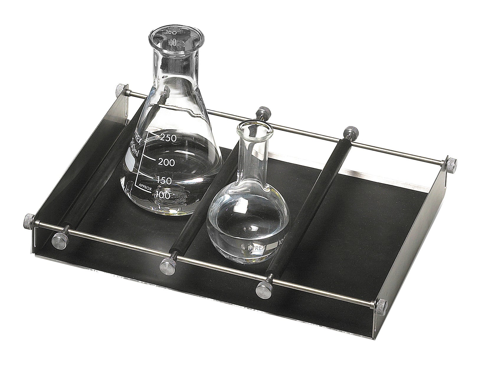 Platform universal flatbed 3 adjustable bars to hold flasks, beakers