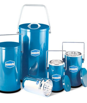 Narrow mouth enamelled steel dewar without lid or handle