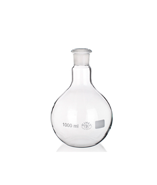 Jointed borosilicate glass flask, round bottom, short neck