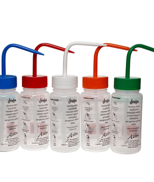 500ml LDPE wash bottle, safety venting, wide neck, PP closure, Azlon