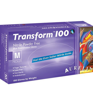 Transform 100® gloves, finger-textured, ice blue, powder-free nitrile, Supermax