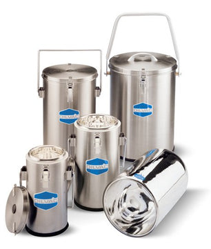 Glass dewar in SS container with lid and handle